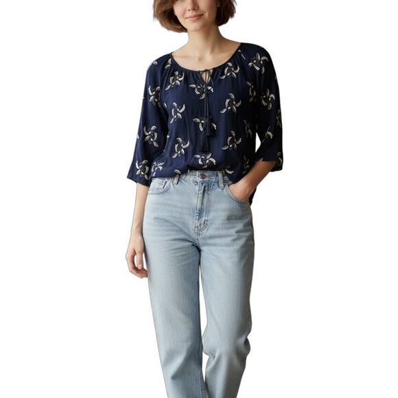 Jun & Ivy Embroidered Floral Loose Blouse S | 3/4 Sleeve Boho Festival Top - Picture 1 of 10